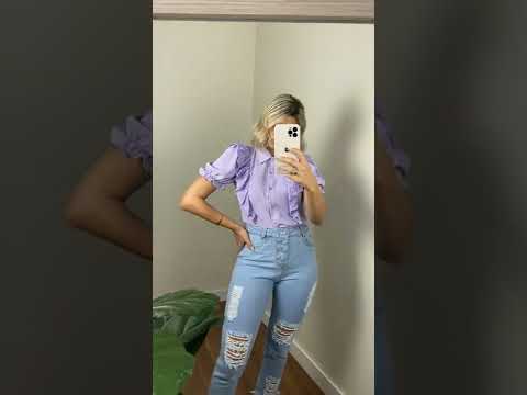 Camisa Manga Curta Lese Crepe Seda Lilás