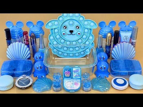 BLUE SLIME 💙 Mixing makeup and glitter into Clear Slime ASMR. Satisfying Slime Video.