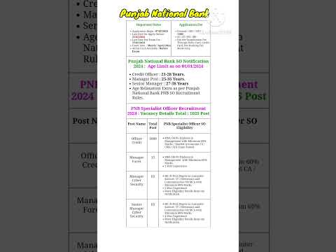 PNB SO recruitment 2024 | Punjab National Bank vacancy #pnb #bank #sathpadhe #sath