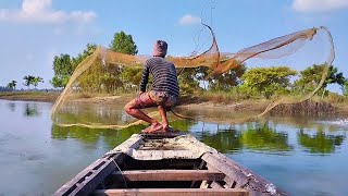 Net Fishing Video | Traditional Cast Net Fishing in River | Village Fisher Cast Net Fishing Video