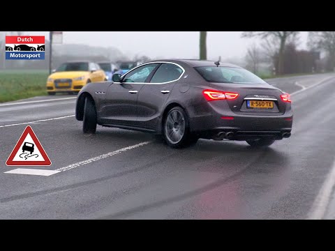 Sportscars Accelerating SLIPPERY! - C63 AMG, Huracan, RS6, Ghibli S, M3, GTR, Golf R,..