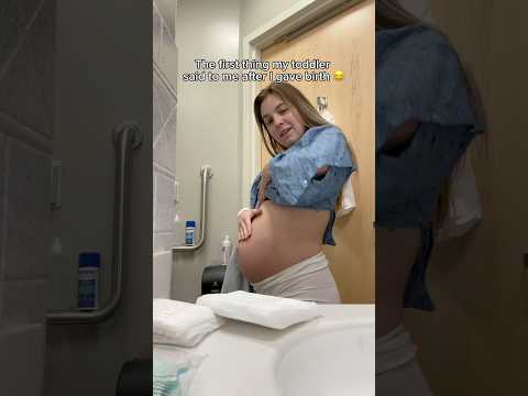 He couldn’t believe there wasn’t a baby in my belly anymore 🤣 #PostpartumLife #toddlermomlife