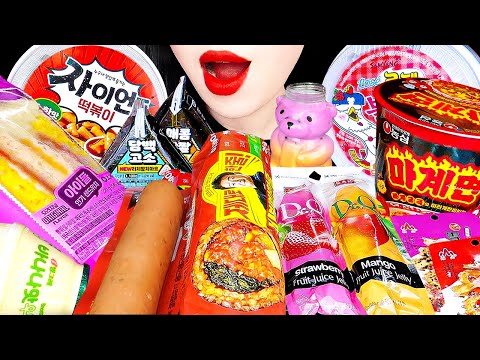 ASMR MUKBANG | Convenience store! Fire noodles, Tteokbokki, Sausage, Triangular Kimbap, Jelly Eating