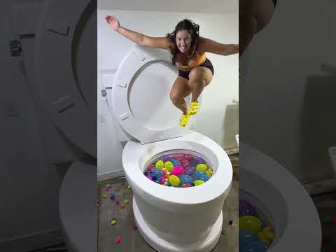 JUMPING in the Worlds Largest Toilet with GIANT SURPRISE EGGS #shorts