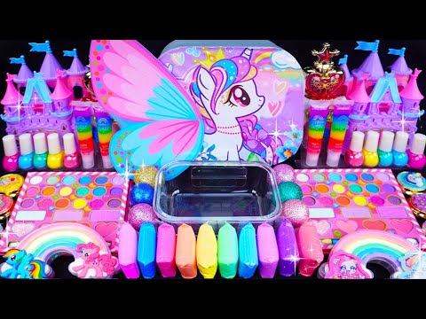 Unicorn slime mixing Eyeshadow,Glitter & Random things into slime #slimeasmr #Satisfying #slimevideo