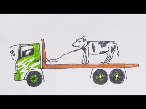Cara Menggambar Mobil Truk Fuso angkuut Hewan Sapi buat Kurban - menggambar truck