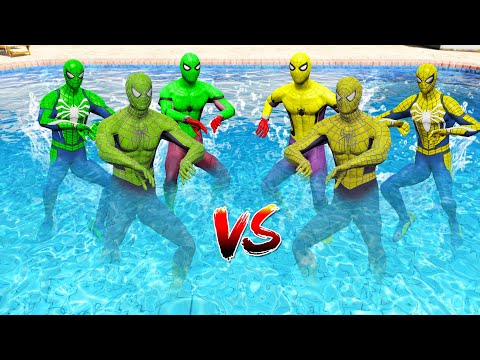 GTA 5 Water Ragdolls Green Team Spiderman vs Yellow Team Spiderman Jumps/Fails (Euphoria Physics)