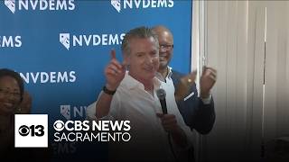 YouTube video thumbnail: Newsom Campaigning for Democrats in Nevada, Answers Questions on his own Poll Numbers