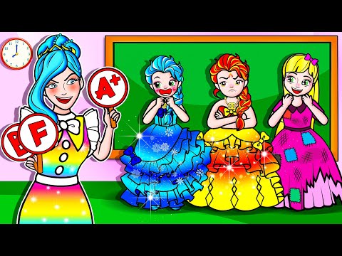 [🐾paper diy🐾] Rich vs Poor vs Giga Rich Princess Elsa and Rapunzel Go to School 🔥- Rapunzel Family