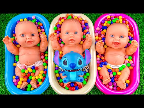 4 Minutes Satisfying Video | Mixing Funny Candy ASMR & Make Up in 3 Bathtubs with Magic M&M's Slime