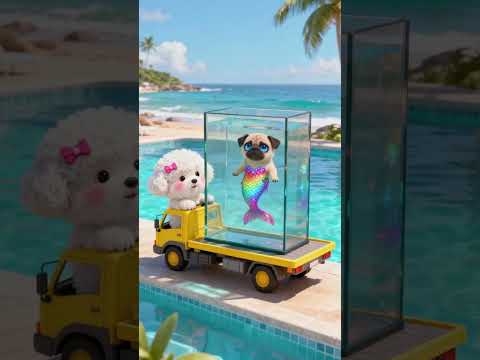 This Puppy has a cute plan! π§βοΈπ¬ He dresses up as a mermaid and swims with dolphins in the sea!