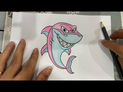 Color a picture of a smiling shark