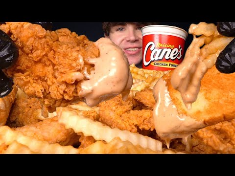 ASMR MUKBANG EXTRA RAISING CANE’S CHICKEN & FRIES + TOAST | WITH HUGE CANES SAUCE CUP & CHEESE