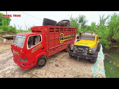 Full Oleng Truk Canter Fuso Muatan Ban Rem Blong Terguling di Turunan, RC Miniatur Handmade