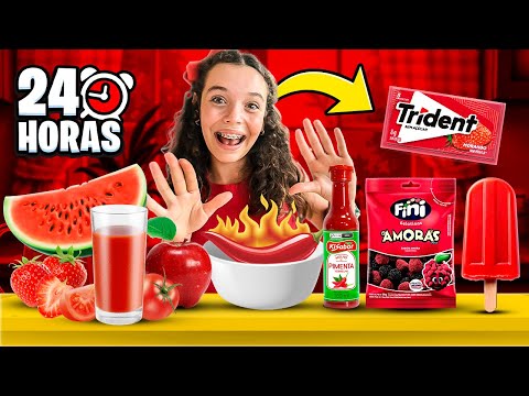 DESAFIO 24 HS : só comendo comida VERMELHA ! *a caça as comidas escondidas