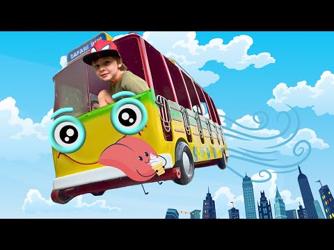 Tim & Robbie visit Best Outdoor Theme Park and Sing Wheels on the Bus Song as they ride on Crazy Bus