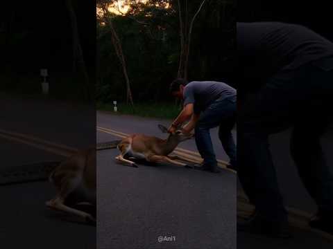 Trying his best to free the deer from the python's grip.