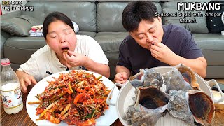 쫄깃한 통소라찜, 매콤한 오징어초무침에 시원한막걸리 한잔했어요😋ㅣSeasoned Squid with vinegar&ConchㅣSeafood MUKBANGㅣEATING SHOW