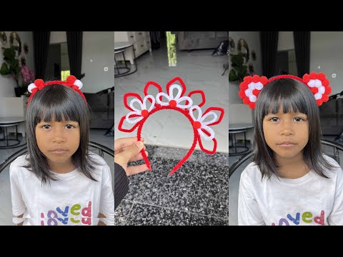 3 Ide Kreatif membuat bando merah puti dari kawat bulu dan Pom - Pom