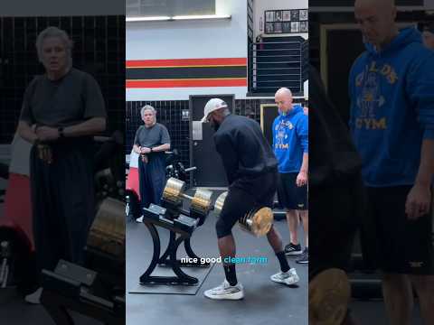 Saving the day by Moving the 330 pound Gold dumbbells at golds gym Venice