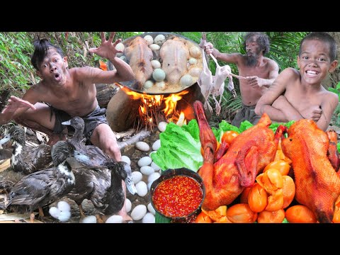 Wilderness Cooking Amazing - Forest DUCK Feast with Egg MUKBANG in the Wild