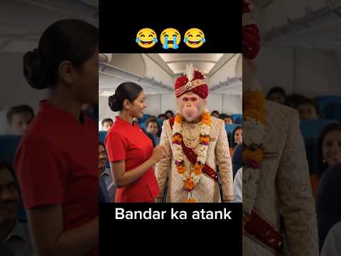 When the monkey tried to get married in a plane, the girl punched him 😭 #bablu #bandar #ai