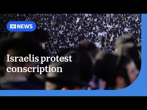 YouTube video thumbnail: Ultra-Orthodox Israelis Rally in the Streets to Protest Against Conscription