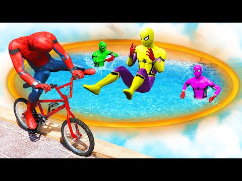 GTA 5 Rainbow Spiderman Jumping Into Portals (Ragdolls/Euphoria Physics) #35