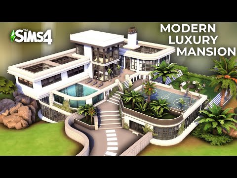 Sims 4: Modern Mansion with Rooftop Pool & Basketball Court: 7 Bedrooms! (No CC)