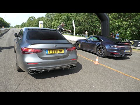 Porsche 992 Turbo S vs Mercedes-AMG E63S 4Matic+ W213 vs Twin Turbo Audi R8 V10 Plus