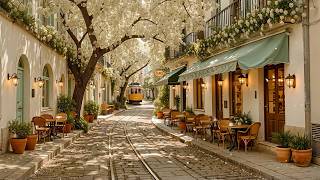 Slow & Warm Jazz on a Vintage Tram Street Café 🌸Relaxing Morning Jazz for Calm Mind & Peaceful Start