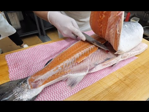 [4K]스코틀랜드 통연어 해체와 숙성비법 공개,연어초밥,연어회_Fillet a Whole Salmon &sushi and sashimi_Korean street food