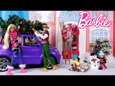 Barbie & Ken Doll Family Getting Ready for Christmas Routine