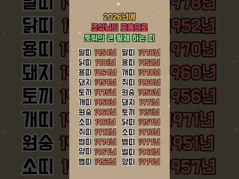 2026년에 조상님의 도움으로 뜻밖의 큰 횡재를 하는 띠