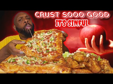 DETROIT DEEP DISH PIZZA & WINGS MUKBANG