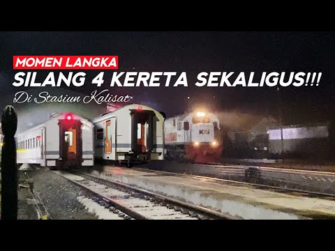 SILANG 4 KERETA SEKALIGUS‼️KA Logawa Telat, Terjadi Persilangan 4 Kereta di Stasiun Kalisat