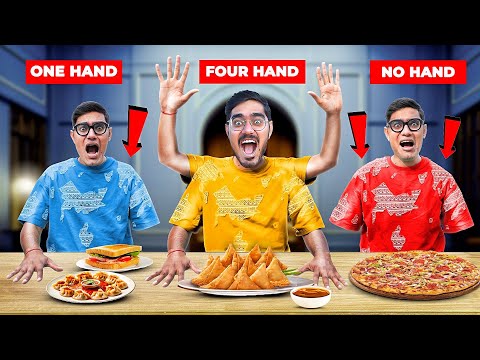 No Hands VS 1 Hand VS 4 Hands Food Challenge