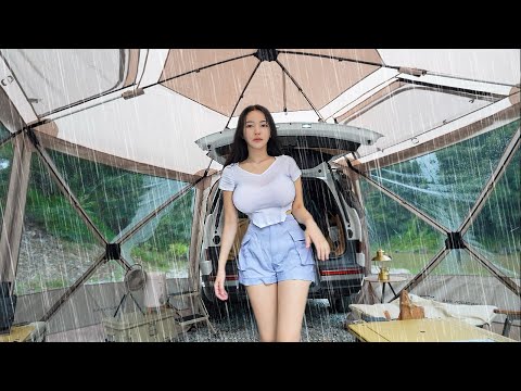 ☔Camping in the Rain with Luxury Car Tent | Nature & Rain ASMR