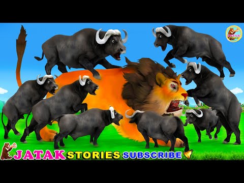 Lions Attack Buffalo Herd Hindi Kahaniya - Jungle Animal Moral Storeis - Hindi Moral Story