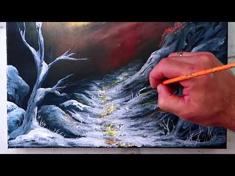 Painting Icy Mountain Path Under a Dramatic Sky | Acrylic Tutorial | Oval Brush Art
