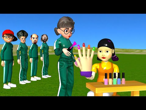 Scary Teacher 3D vs Squid Game 오징어 게임 3 Nail Glitter Polish Painting Nice or Error 5 Times Challenge