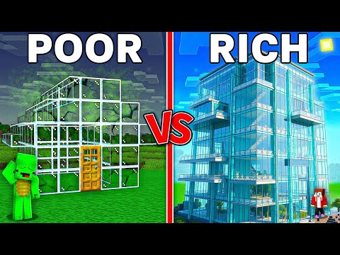 JJ vs Mikey : Poor GLASS HOUSE Mikey vs Rich TNT GLASS HOUSE Battle in Minecraft - Maizen JJ Mikey!