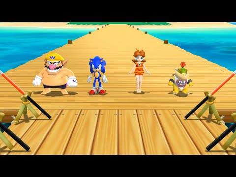 Step It Up Battle Challenge - Wario Vs Sonic Vs Daisy Vs Bowser Jr. | Mario Party 9