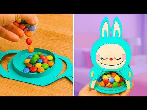 🎨 KERAJINAN KERTAS LABUBU YANG MENYENANGKAN 🍬💖 Tempat Permen Lucu dan banyak lagi!