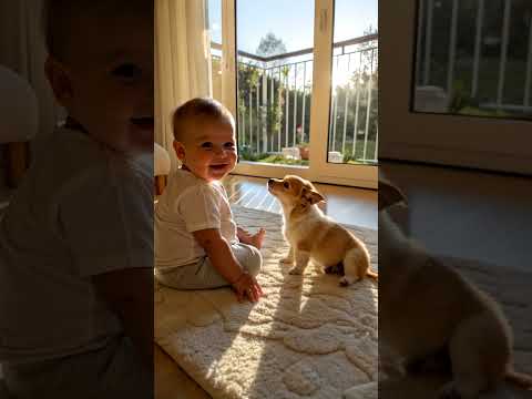 Good Morning.Friendship is born in a Moment #shorts #babyandpuppy #smile #goodmorning#aigenerated