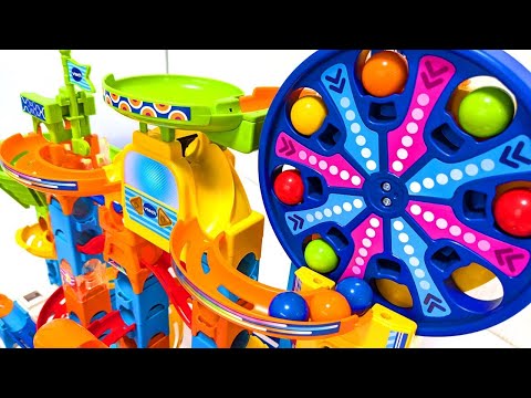 Marble Run ASMR Race ☆ HABA Slope & Dump Truck Excavator Ambulance Forklift Garbage Truck Tractors#1