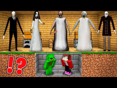 JJ and Mikey Hide From SLENDERINAS MOM and Slendrina , Slenderman and Grenny in Minecraft Maizen