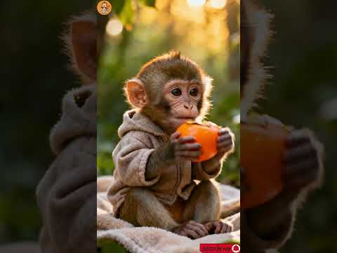 Little Monkey Enjoys a Sweet Persimmon in the Forest 🍊🐒💛