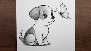Sevimli köpek çizimi - Yeni başlayanlar için - Adım adım öğretici hayvan çizimi