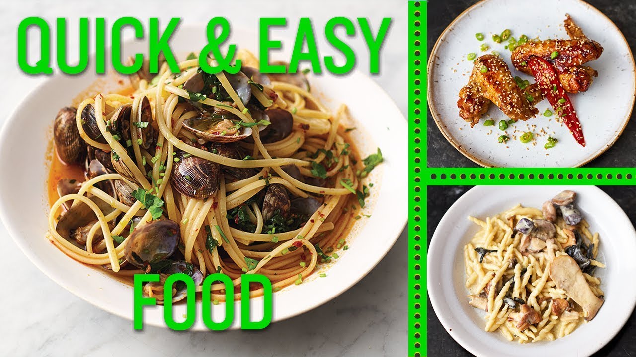 Jamie s Quick and Easy Food Vongole, Sticky Chicken Wings, Garlic Mushrooms,
